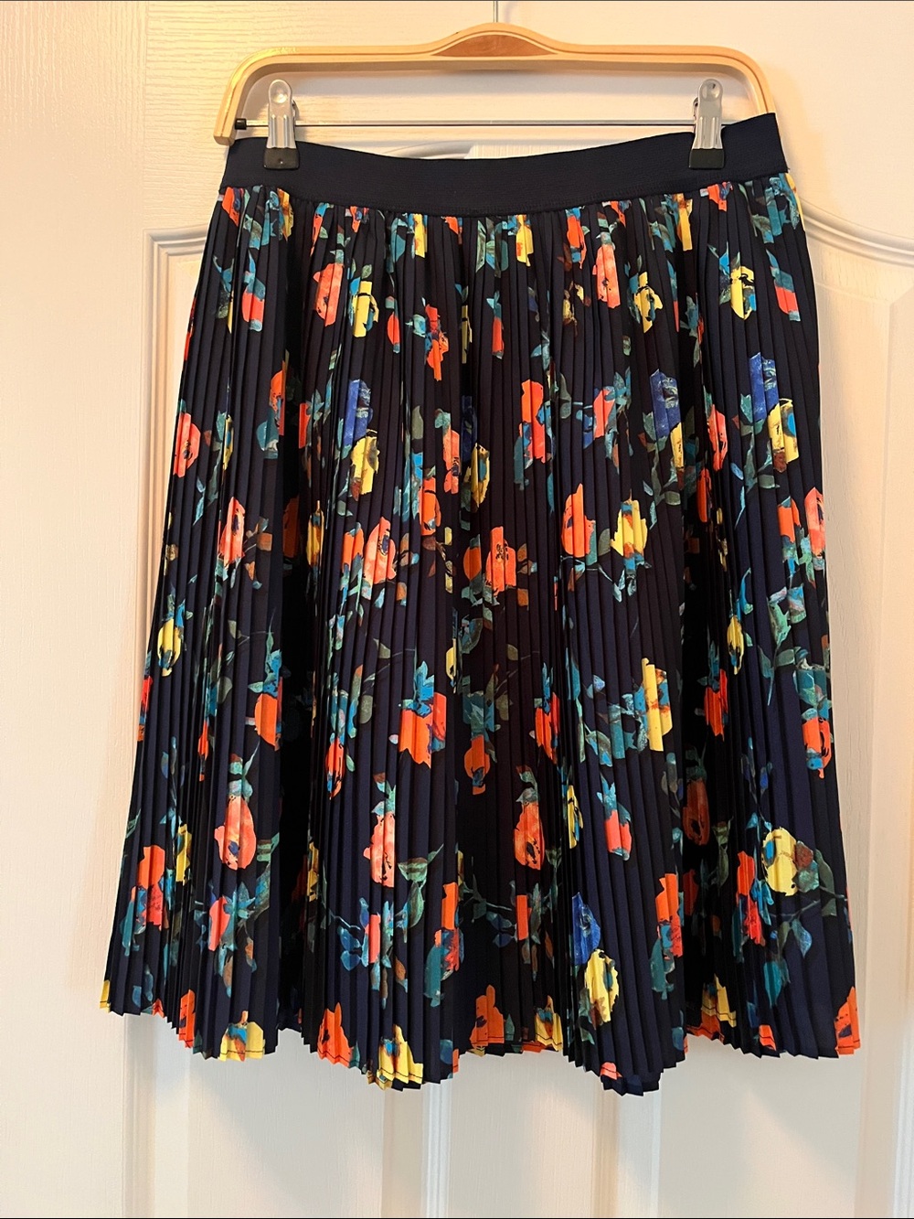 Merona Navy Pleated Skirt with Multicolor Floral Print